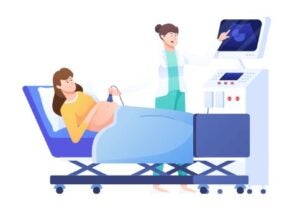 Ultrasound patient and technologist clipart